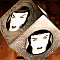 Animated sequence of a stylized figure with short dark hair and pale skin, shown from multiple angles against an orange-brown background.