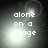 Pixelated text 'alone on a stage' appears in four quadrants with shifting light effects and lens flares across frames.