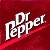Pixelated red background with white stylized text reading "Dr Pepper" in a curved arrangement.
