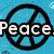 A blue background with a black peace symbol and partial white text reading "Peace" over it.