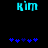 Two identical pixelated cyan 'Kim' text displays above blue star icons on black background, with slight animation difference in star arrangement.
