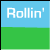 Animated contact sheet showing a green and yellow cartoon creature rolling across multiple frames with 'Rollin'' text above on blue-green background.