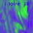 Pixelated text 'i love jill' appears in blue on a green and purple abstract background with visible pixelation.
