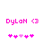 Pixelated pink text 'DyLoN <3' above five pink and light pink heart icons on white background.