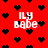 Red background with black heart shapes and white text reading 'ILY babe' in pixelated font, animated to shift position.
