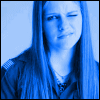 A six- of a person with long hair in blue-toned images, each showing different facial expressions and text overlays