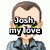 Pixelated character with brown hair and green eyes wearing a blue jacket over white shirt, two versions show text overlay 'Josh my love' on one version.