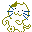 Four pixelated cat-like figures with white bodies, green outlines, and blue whiskers in various poses against a gray background.