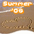 Pixelated orange text 'SUMMER '09' above a brown textured background with a white streak and a curved brown shape.