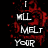 A split-screen animated icon with a black background on top showing red splatters and text, and a white background below with a pixelated character and text.
