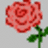 Pixelated red rose with green stem and leaves on light gray background, paired with multiple variations of 'I Love You' text in black pixel font on solid red background.