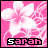 nine pink floral icons with the name 'sarah' displayed in pixelated text, each showing slight variations in flower and text color