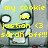 Pixelated green character with large white eyes holding a cookie, overlaid with yellow text in four quadrants.