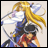A pixelated anime-style contact sheet showing two frames of an animated buddy icon featuring characters from Escaflowne with text reading "Anime IM" and "COM" on a black background.