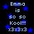 Pixelated text and blue stars on a black background with repeated phrases and symbols.