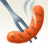 Pixelated image of a hot dog on a stick with steam rising from its surface.