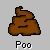 Brown pixelated poop emoji with a smiling face on gray background, labeled "Poo" below.