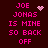 Pixelated pink text on dark red background reads 'JOE JONAS IS MINE SO BACK OFF' with a heart and sparkles animation.