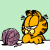 A pixelated 50x50 buddy icon featuring Garfield the cat with a yarn ball on a light green background, alongside "OriginalIcons.com" text in bright green on dark green.