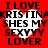 Red background with four identical white heart-shaped text blocks containing black pixelated text reading "I LOVE KRISTINA SHES MY SEXYYY LOVER".