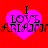 Four identical pink heart-shaped icons with black text "I LOVE ANILAM" on a red background, arranged in two of two