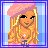 Pixel art contact sheet showing three frames of an animated buddy icon with a cartoon character and text elements on blue checkered backgrounds.