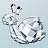 Pixelated grayscale image of a rabbit-like figure with large ears, rounded body, and curled tail against light blue background.