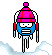 Pixelated character with blue face, red headphones, pink-and-red striped hat, and icicles hanging from chin against gray background.