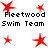 Red star-shaped icons and black text reading Fleetwood Swim Team arranged in a pattern on white background