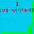 Blue square with green border displays red text 'I love winter!' and a small green pixelated tree that animates between two states.