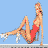 Animated cartoon character in red swimsuit performing seated leg movements across 9 frames on light blue background with gray transparency strip at bottom.