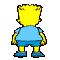 Pixelated cartoon character with yellow skin, blue shirt, and blue shorts in multiple poses showing back, front, and side views.