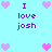 Pixelated icon with light blue background, purple text reading "I love josh," and pink/purple heart symbols in corners.