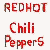Animated contact sheet of five frames featuring Red Hot Chili Peppers branding elements including text, character poses, and props.