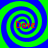 Four identical spiral patterns with alternating blue and green rings, each containing red text reading "Dove" in the center.