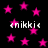 Black background with scattered pink stars and repeated white text 'enikki' in pixelated font.