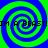 Four blue and green spiral patterns arranged in a with repeated text overlay