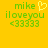 Yellow background with green text reading 'mike iloveyou <33333' and a yellow heart symbol above the text on the left side.