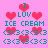 Pixelated pink background with red hearts and teal text reading 'I LUV ICE CREAM' and ' <3<3<3' repeated in a pattern