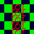 Red 'LOL' text repeated vertically on green and dark blue checkered background with pixelated animation.