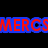 Red text on blue background with black and gray sections, displaying partial words 'MERC', 'BITCH', and 'AMERS' in pixelated font.