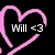 Two pink heart outlines on black background, each containing "Will <3" text; one version shows solid text, the other has a striped overlay on "Will".