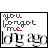 Animated icon with 'you forgot me' text and stylized 'de ago' below, cycling through color variations of the text against a white background.