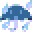 Pixel art of blue umbrellas with raindrops on gray background, showing animation frames with raindrop positions changing.