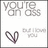 Pixelated icon with gray text 'YOU'RE OBS' at top, dark purple heart symbol below left, and partial pixelated text on bottom right.