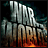 Pixelated static image of stylized text reading "War of the Worlds" with fiery orange and red base transitioning to dark blue background, rendered in a retro digital art style.