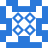 Blue and white pixelated pattern with four circular shapes arranged in a 2x2 grid, surrounded by larger blue rectangular blocks forming an outer frame.