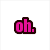 Pixelated text icons display 'oh.', 'em.', and 'gee.' in pink, blue, and green with dark brown outlines on white backgrounds.