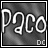 Four grayscale display the text 'Paco' with varying outlines and brightness levels against a textured background
