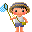 A 4x3 contact sheet of pixel art frames showing a cartoon boy with a straw hat, white shirt, blue shorts, and green satchel holding a blue-and-white checkered butterfly net in various poses across 12 sampled animation frames.